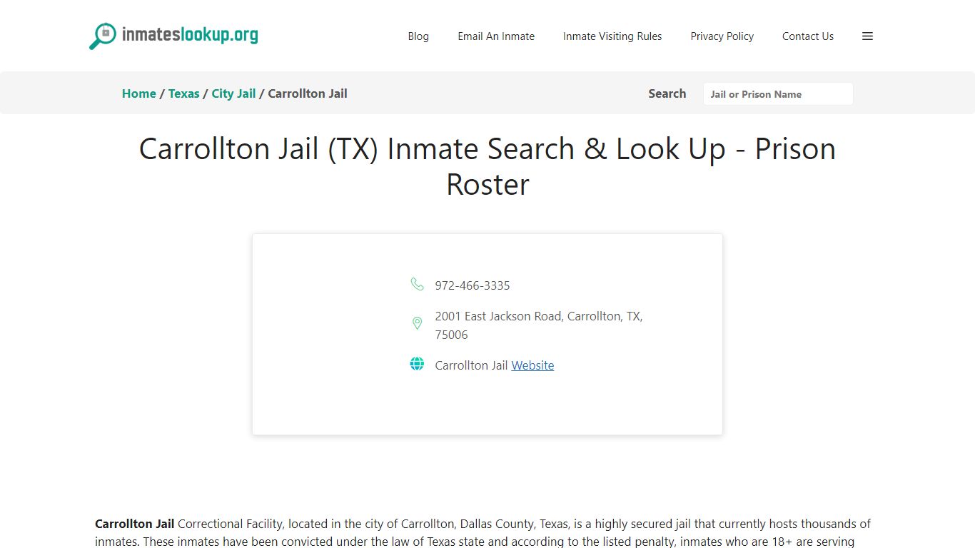 Carrollton Jail (TX) Inmate Search & Look Up - Prison Roster